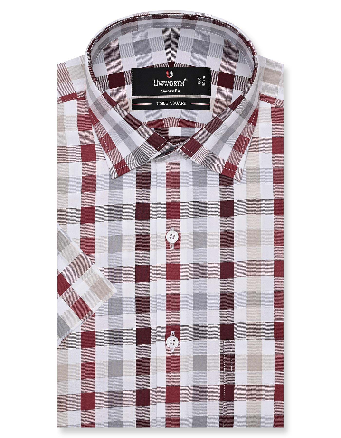 Check Maroon Tailored Smart Fit Shirt FS1074SH-14.5