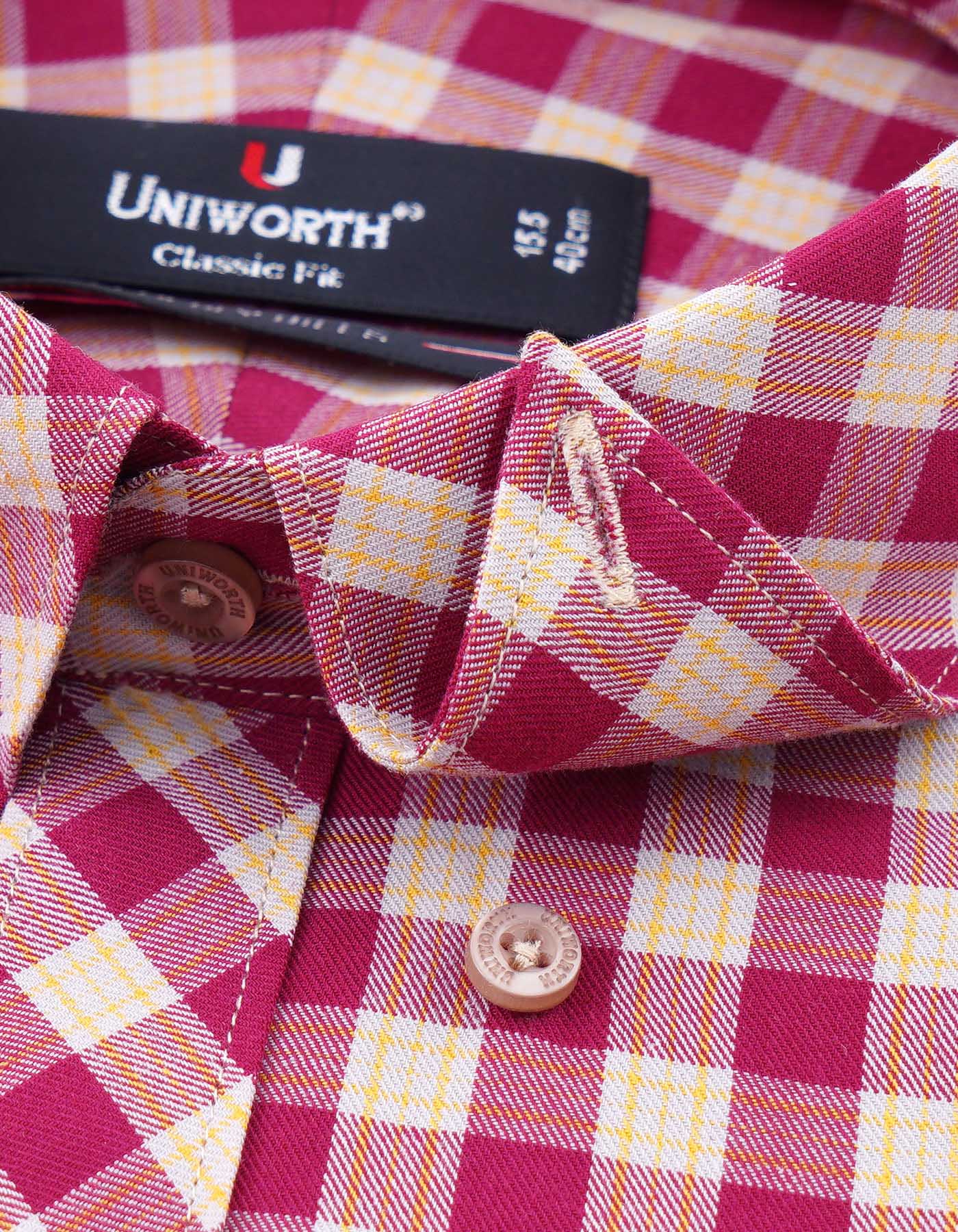Check Burgundy Classic Fit Shirt FS1078-1RF-15.5
