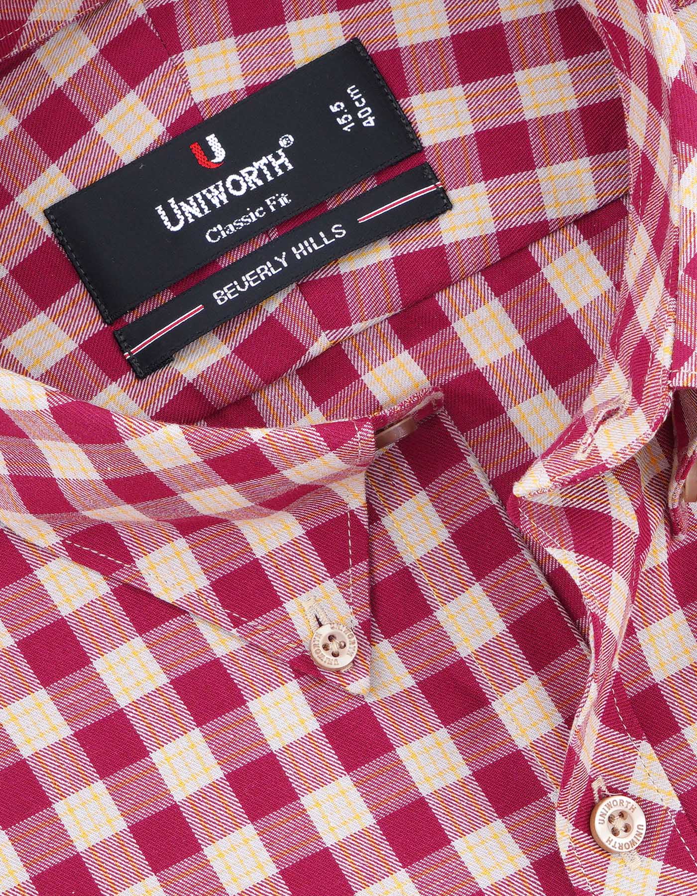 Check Burgundy Classic Fit Shirt FS1078-1RF-15