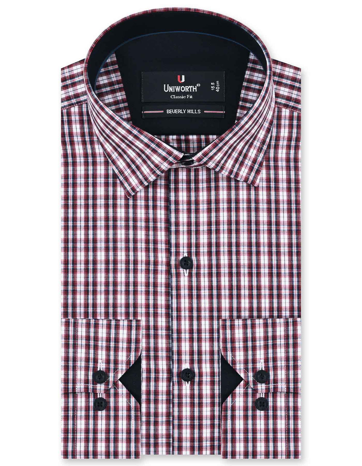 Check Maroon Classic Fit Shirt FS1081-3RF-14.5
