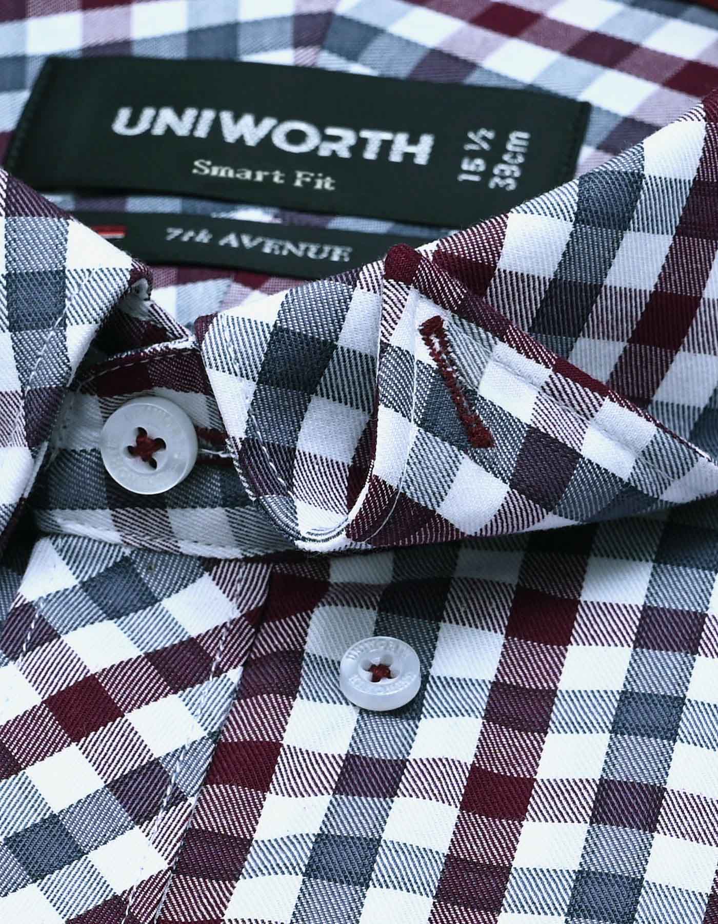 Check Maroon Tailored Smart Fit Shirt FS1112SF-15.5