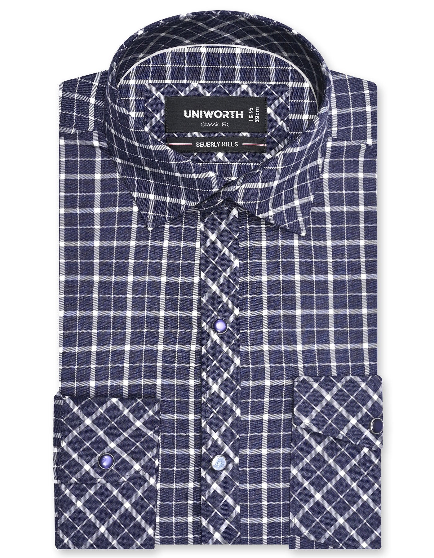 Check Navy Classic Fit Shirt FS1146RF-14.5