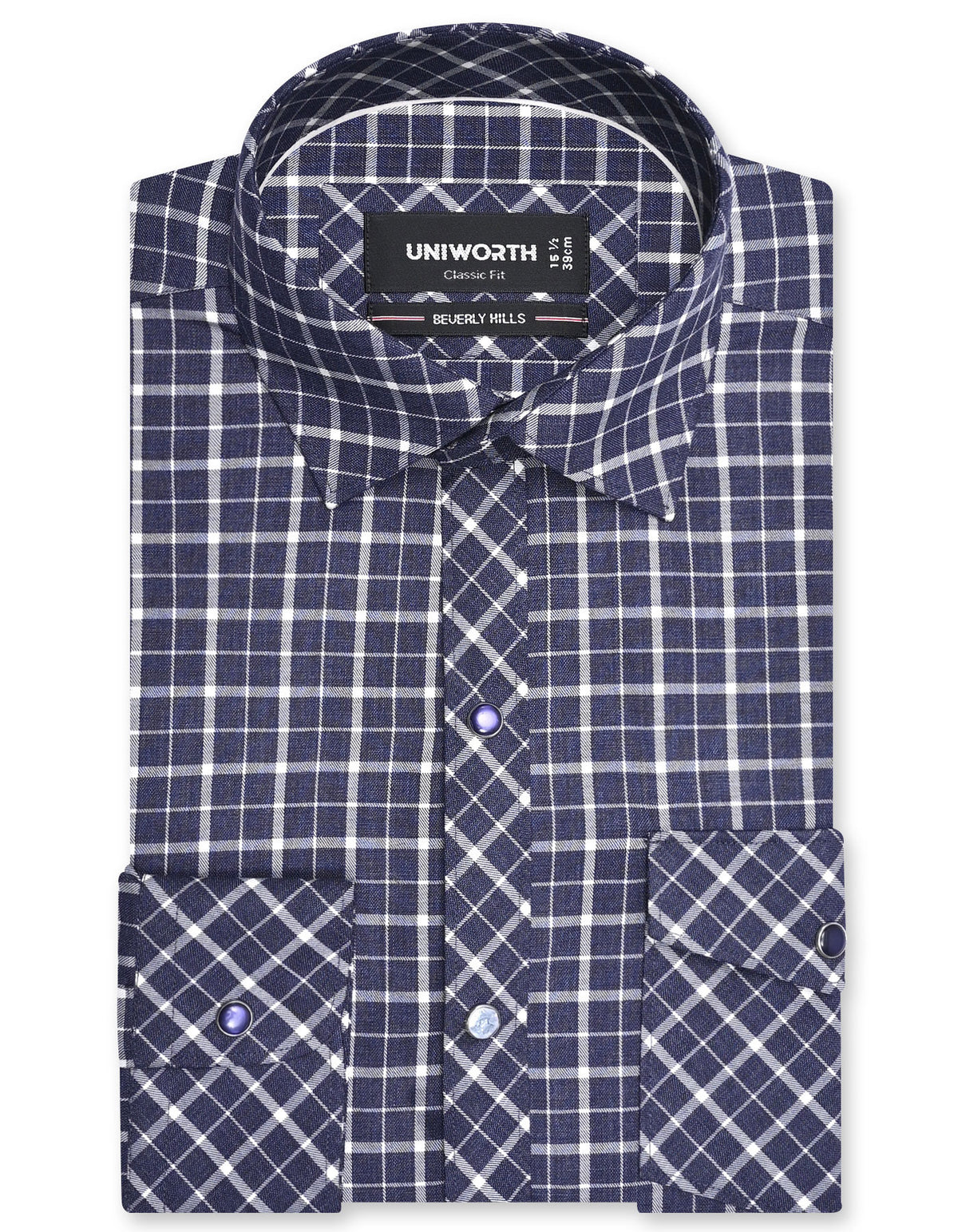 Check Navy Classic Fit Shirt FS1146RF-14.5
