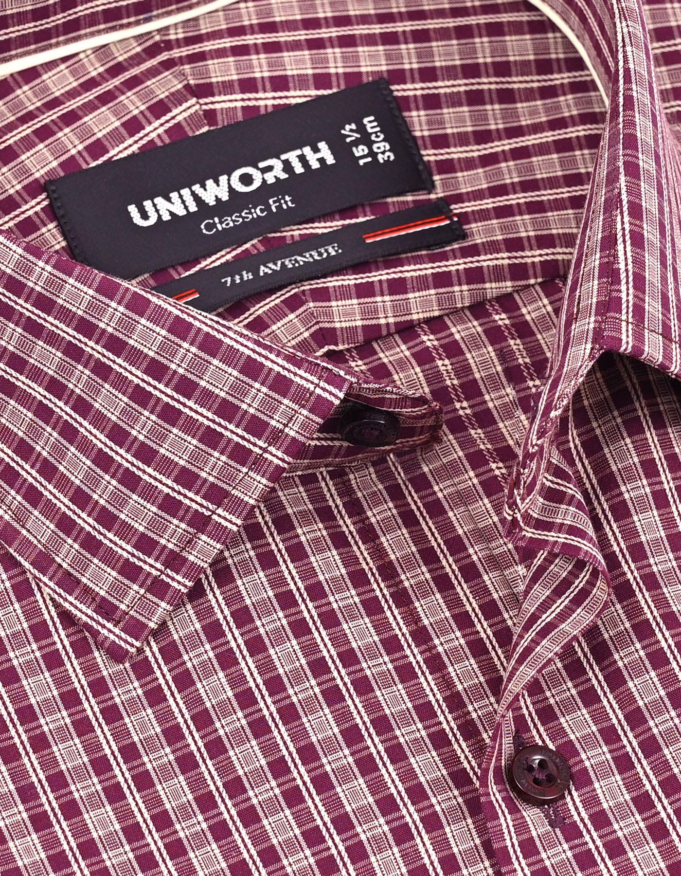 Check Maroon Classic Fit Shirt FS1165-1RF-15