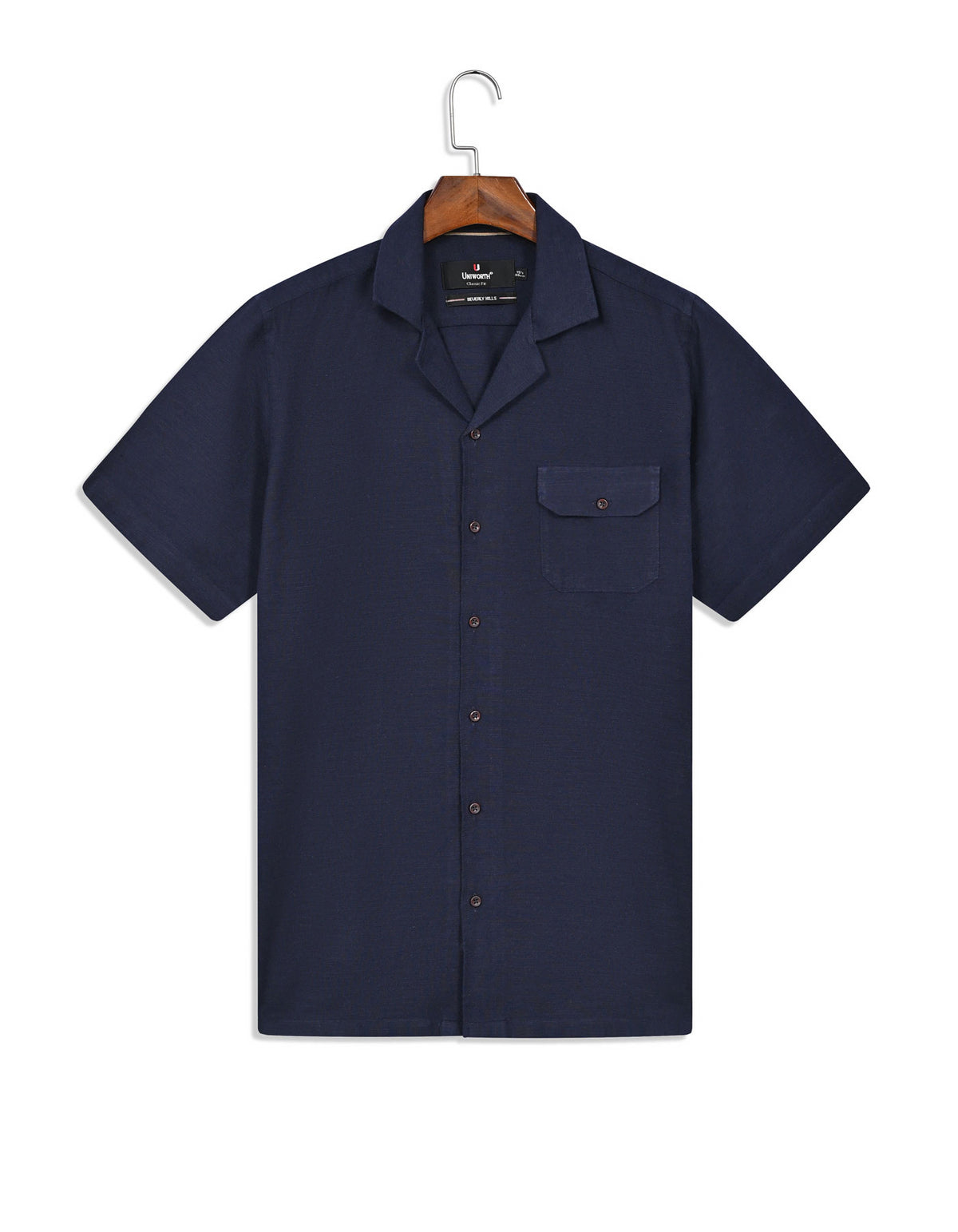 Navy Plain Classic Fit Cuban Collar Shirt