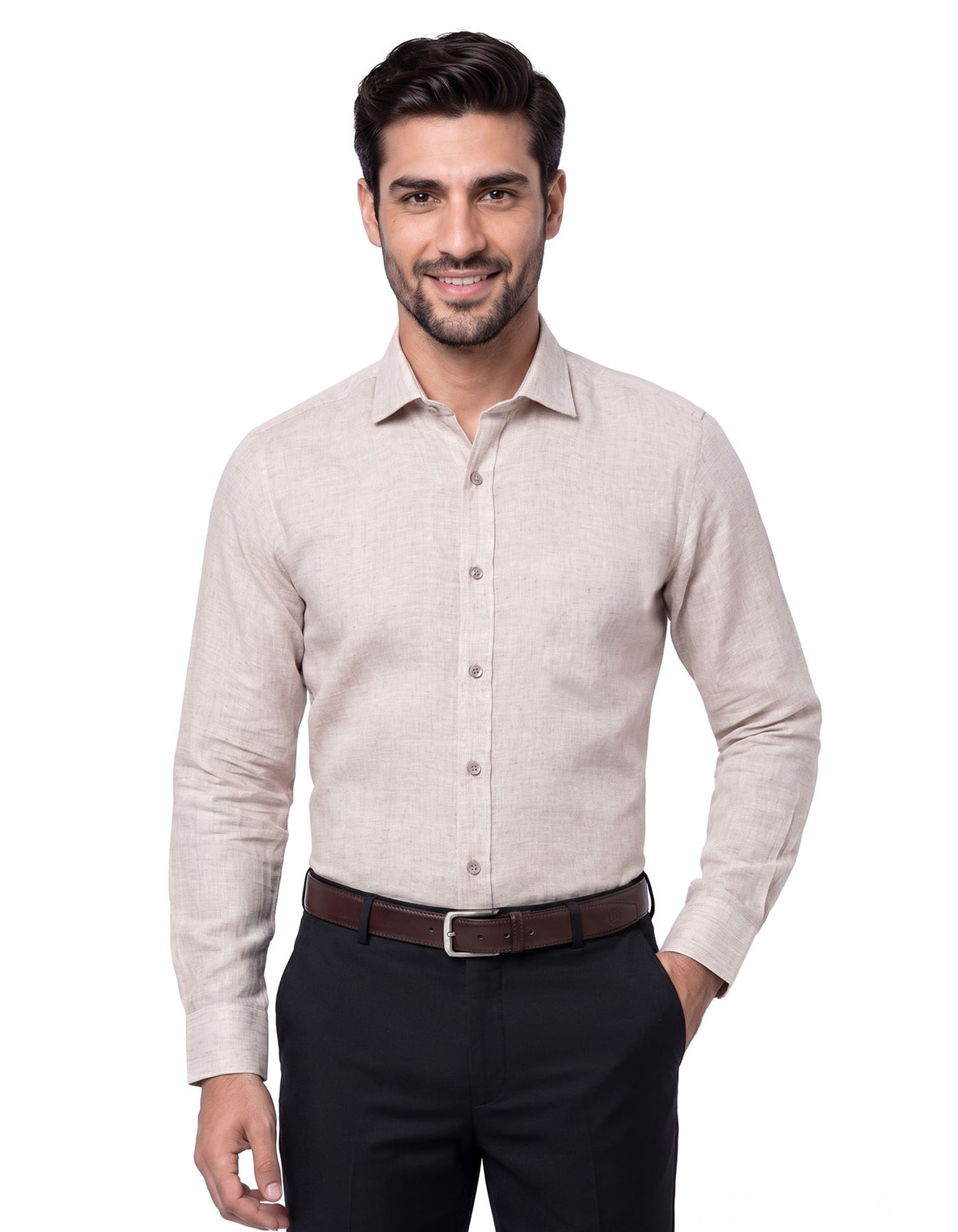 Fawn Plain Tailored Smart Fit Linen Shirt