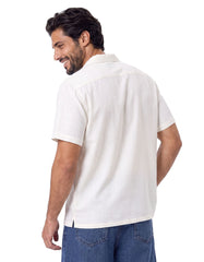 Cream Plain Tailored Smart Fit Cuban Collar Linen Shirt