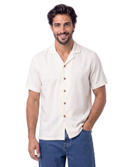 Cream Plain Tailored Smart Fit Cuban Collar Linen Shirt