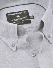 L Grey Plain Classic Fit Linen Shirt