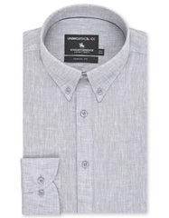 L Grey Plain Classic Fit Linen Shirt