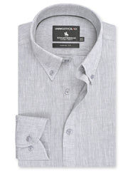 L Grey Plain Classic Fit Linen Shirt
