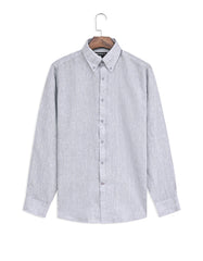 L Grey Plain Tailored Smart Fit Linen Shirt