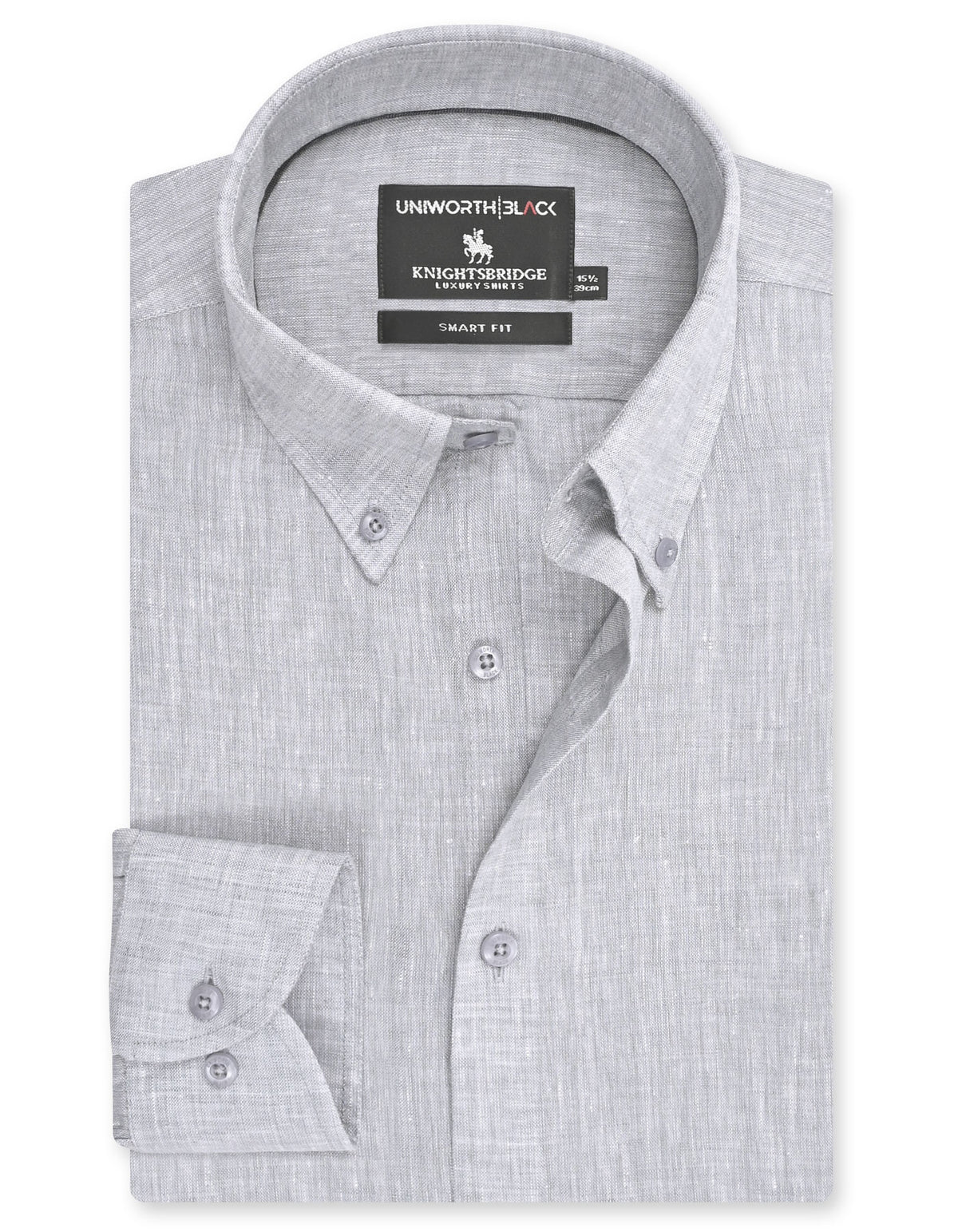 L Grey Plain Tailored Smart Fit Linen Shirt