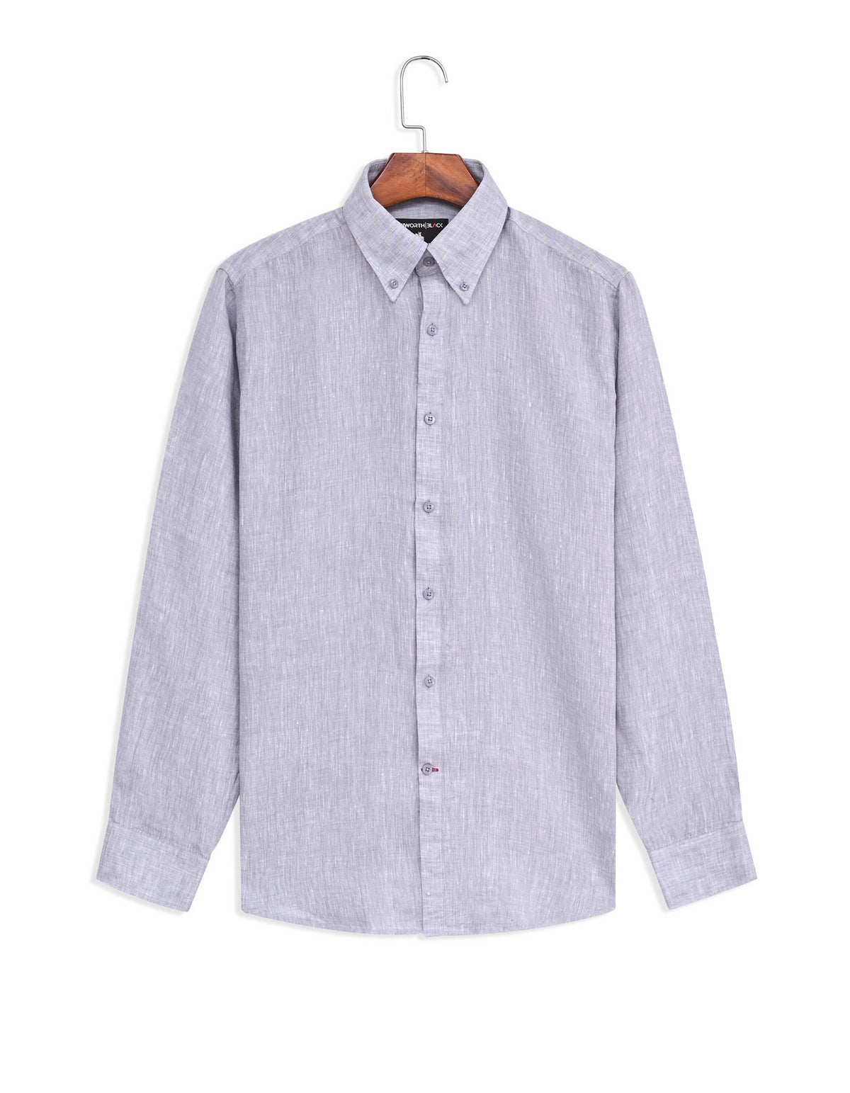 L Grey Plain Tailored Smart Fit Linen Shirt
