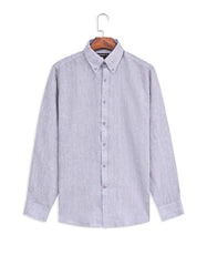L Grey Plain Classic Fit Linen Shirt