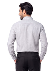 L Grey Plain Classic Fit Linen Shirt