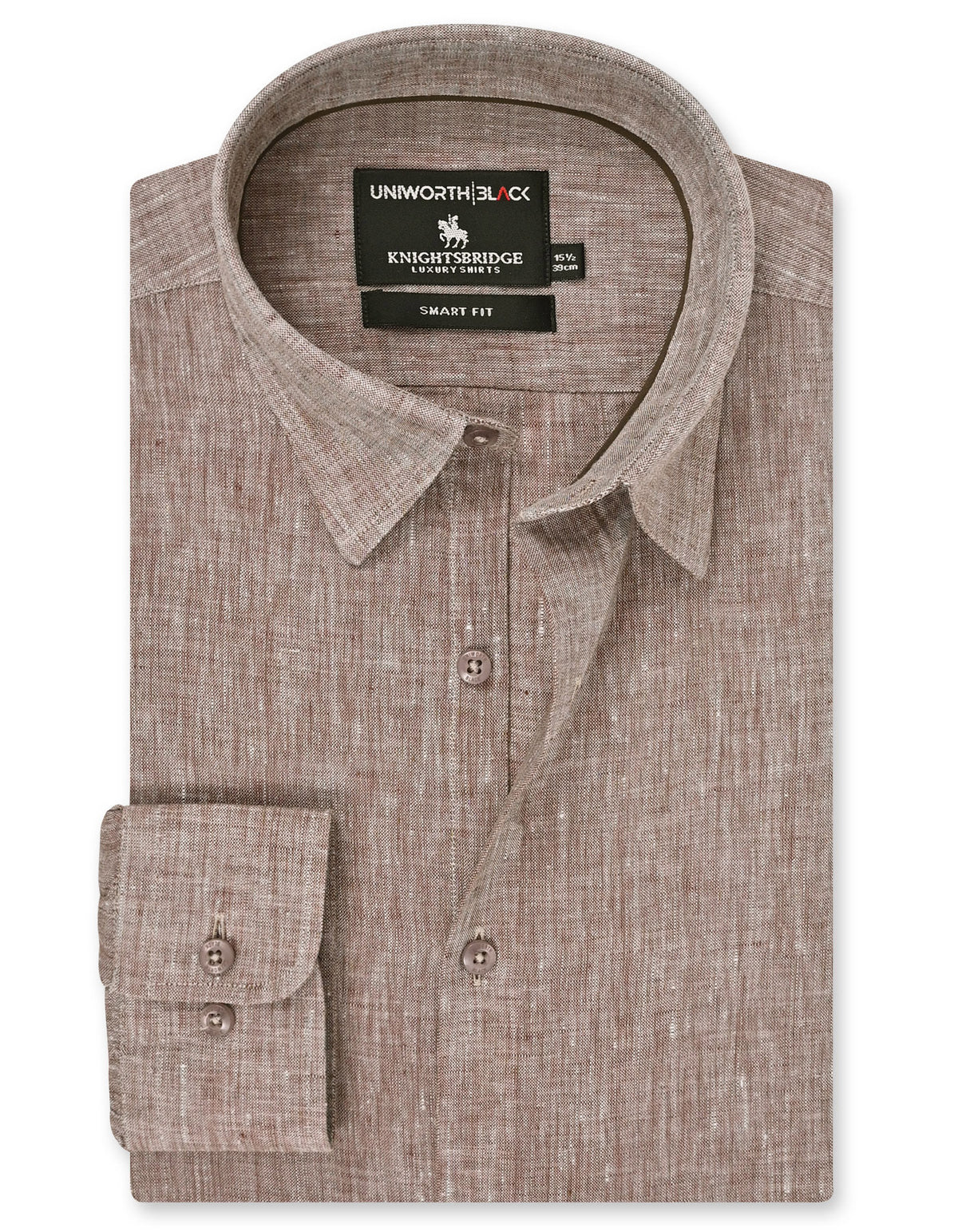 L Brown Plain Tailored Smart Fit Linen Shirt