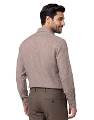 L Brown Plain Classic Fit Linen Shirt