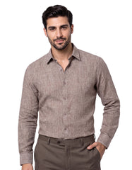 L Brown Plain Classic Fit Linen Shirt