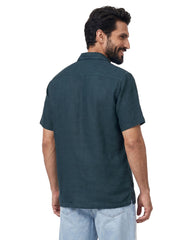 Green Plain Tailored Smart Fit Cuban Collar Linen Shirt