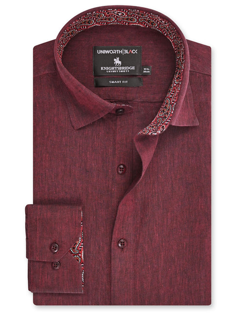 Maroon Plain Tailored Smart Fit Linen Shirt