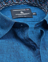 Blue Plain Classic Fit Linen Shirt