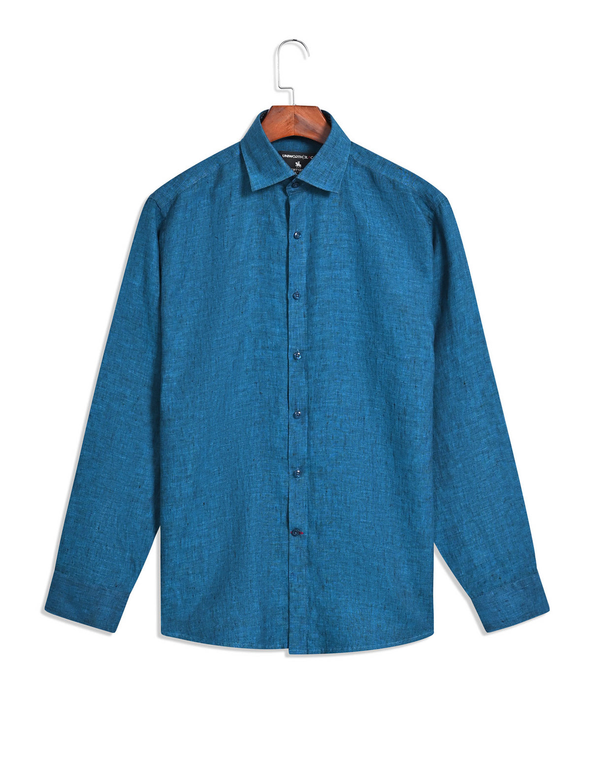 Blue Plain Classic Fit Linen Shirt