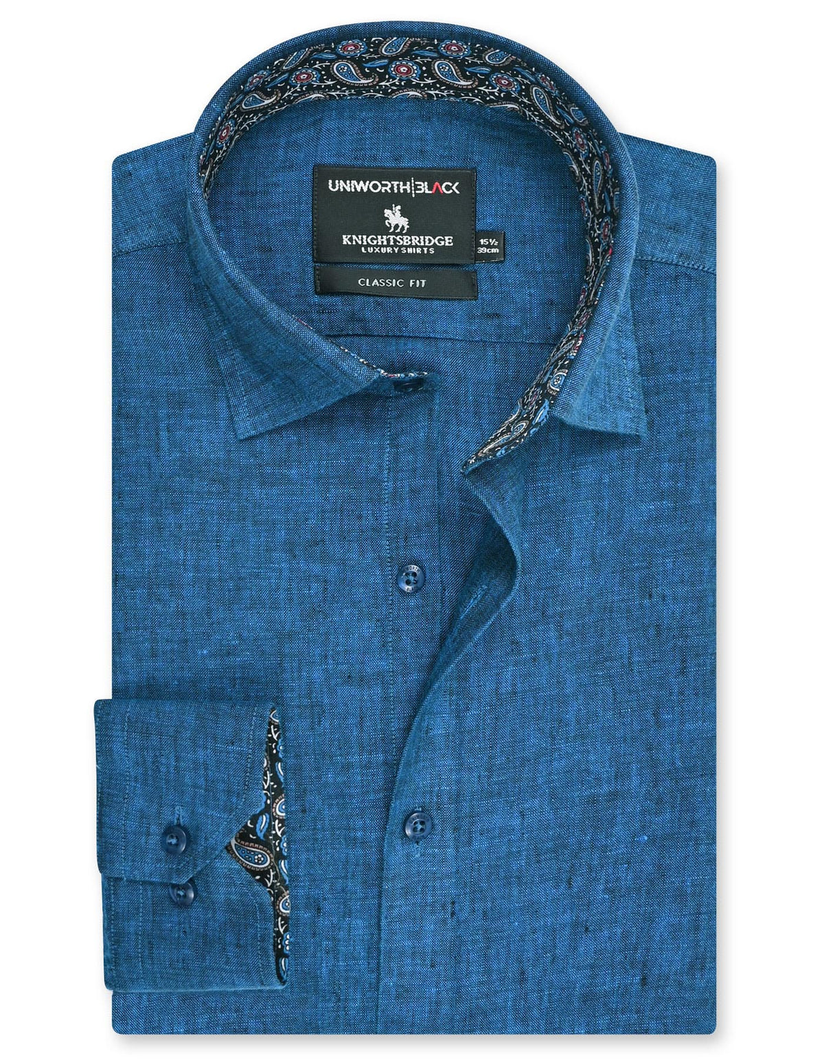 Blue Plain Classic Fit Linen Shirt