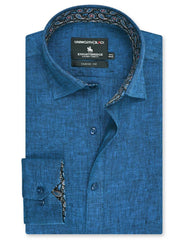 Blue Plain Classic Fit Linen Shirt