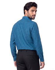 Blue Plain Classic Fit Linen Shirt