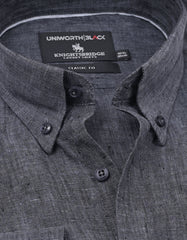 D Grey Plain Classic Fit Linen Shirt