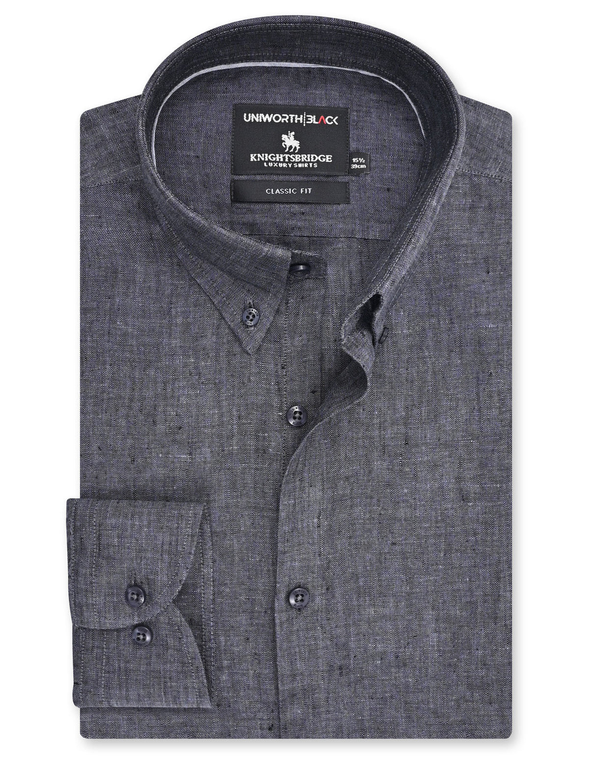 D Grey Plain Classic Fit Linen Shirt