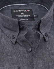 D Grey Plain Tailored Smart Fit Linen Shirt