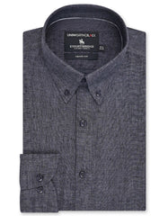 D Grey Plain Tailored Smart Fit Linen Shirt