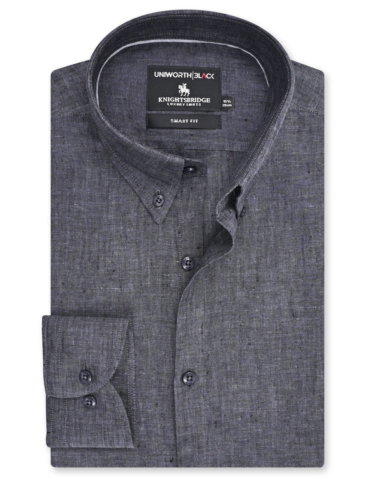 D Grey Plain Tailored Smart Fit Linen Shirt