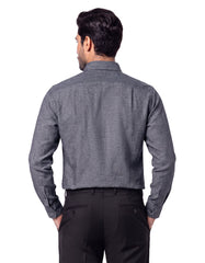D Grey Plain Tailored Smart Fit Linen Shirt