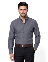 D Grey Plain Tailored Smart Fit Linen Shirt