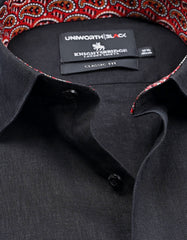 Black Plain Classic Fit Linen Shirt