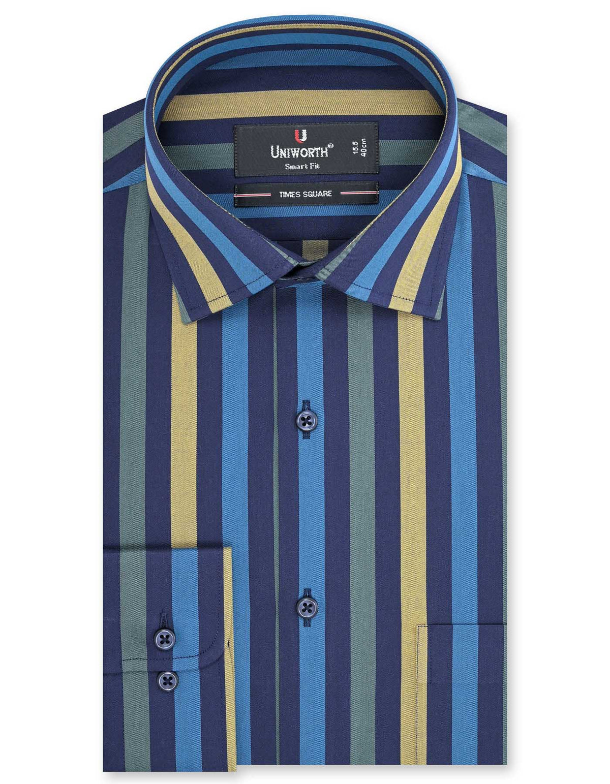 Stripe Navy/Olive Tailored Smart Fit Shirt FS2712-1SF-14.5
