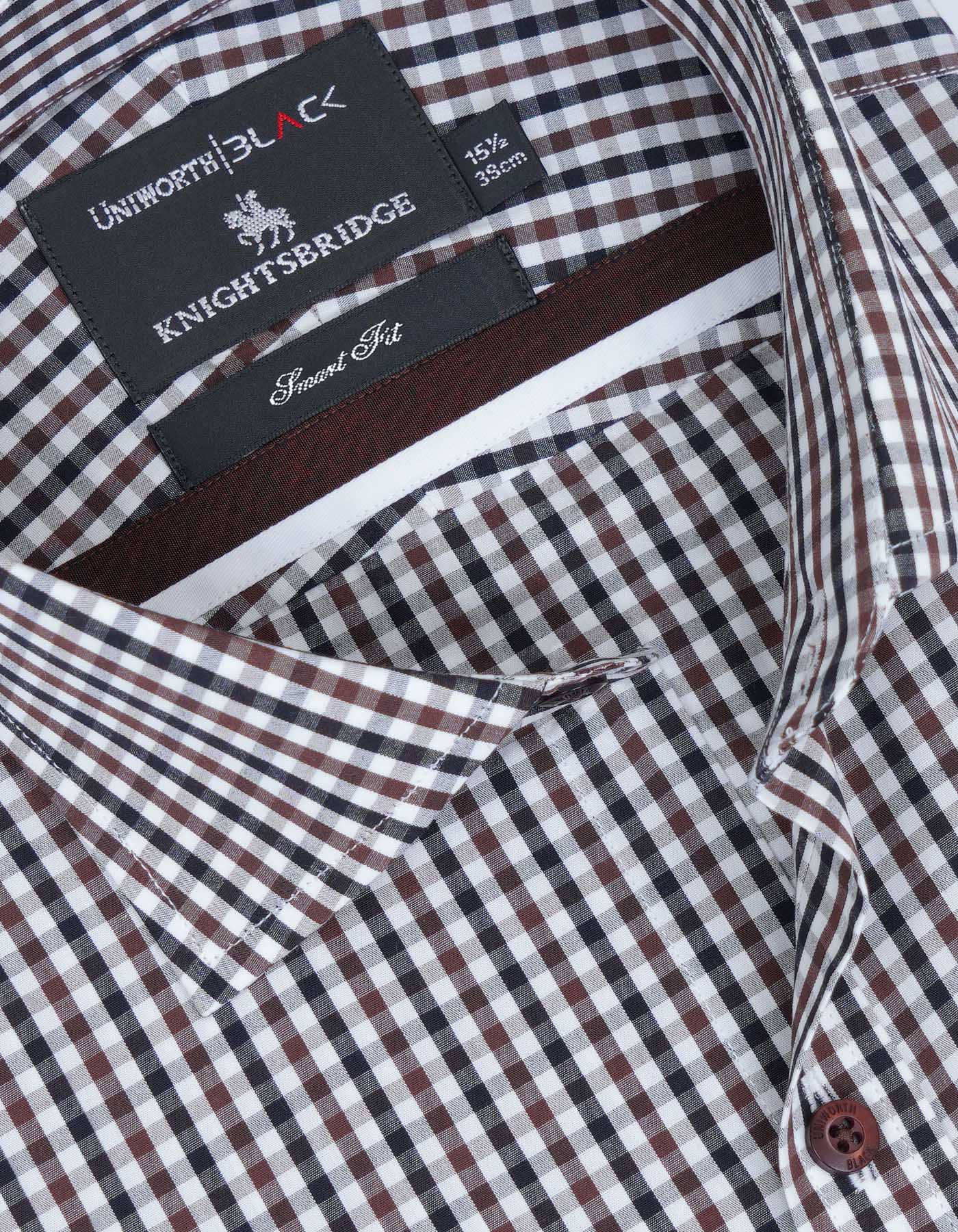 Check White/Brown Tailored Smart Fit Shirt FS2726-1SF-15