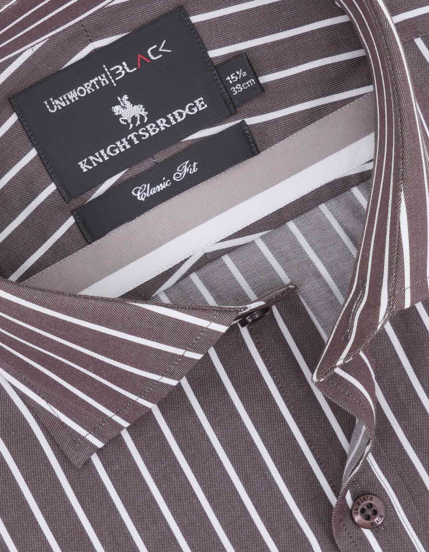 Stripe White/Brown Classic Fit Shirt FS2748RF-15