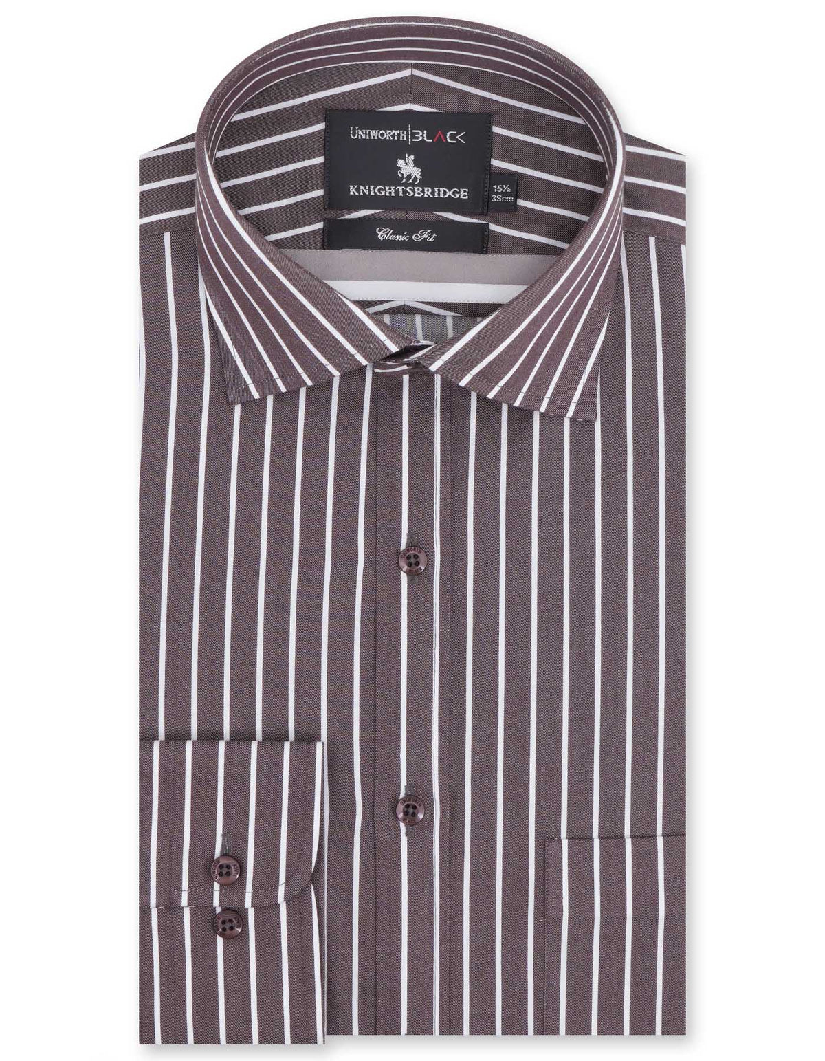 Stripe White/Brown Classic Fit Shirt FS2748RF-14.5