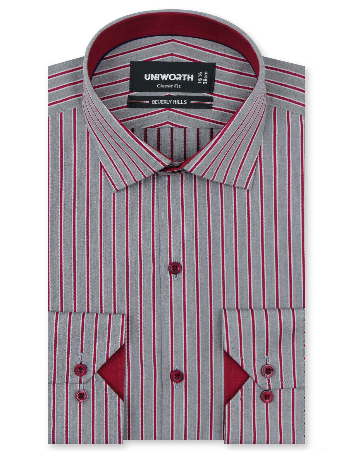 Stripe Maroon Classic Fit Shirt FS2775-1RF-14.5