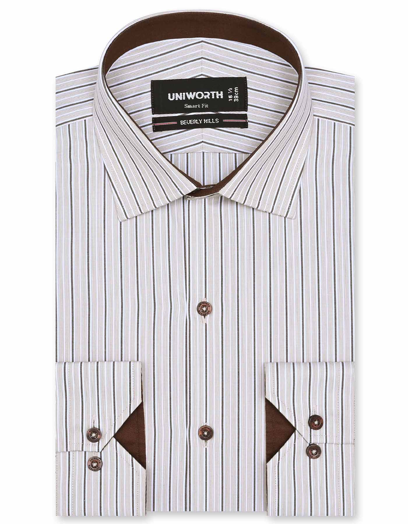 Stripe D Brown Tailored Smart Fit Shirt FS2786-2SF-14.5