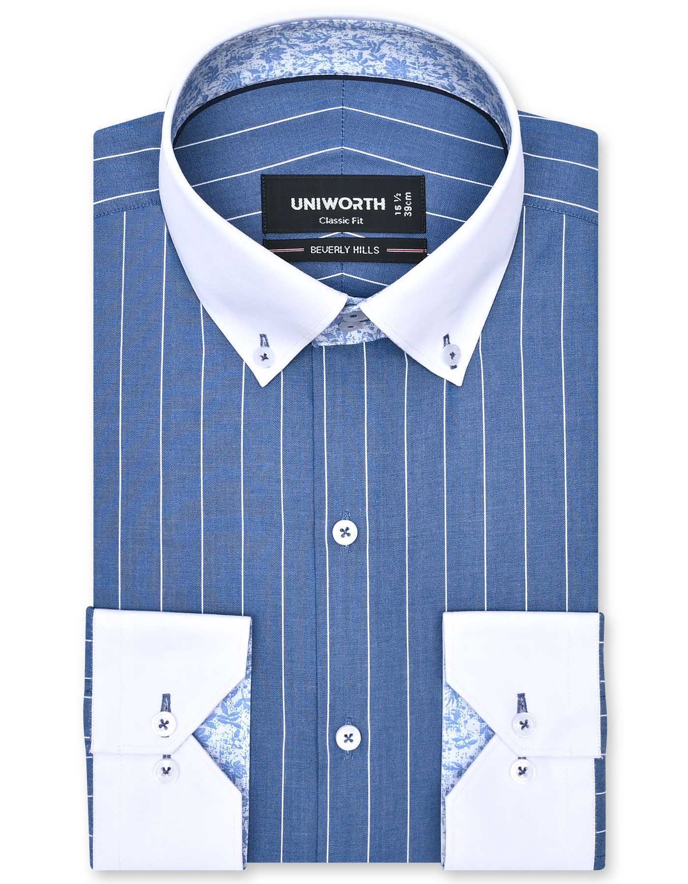 Stripe Blue Classic Fit Shirt FS2820-1RF-14.5