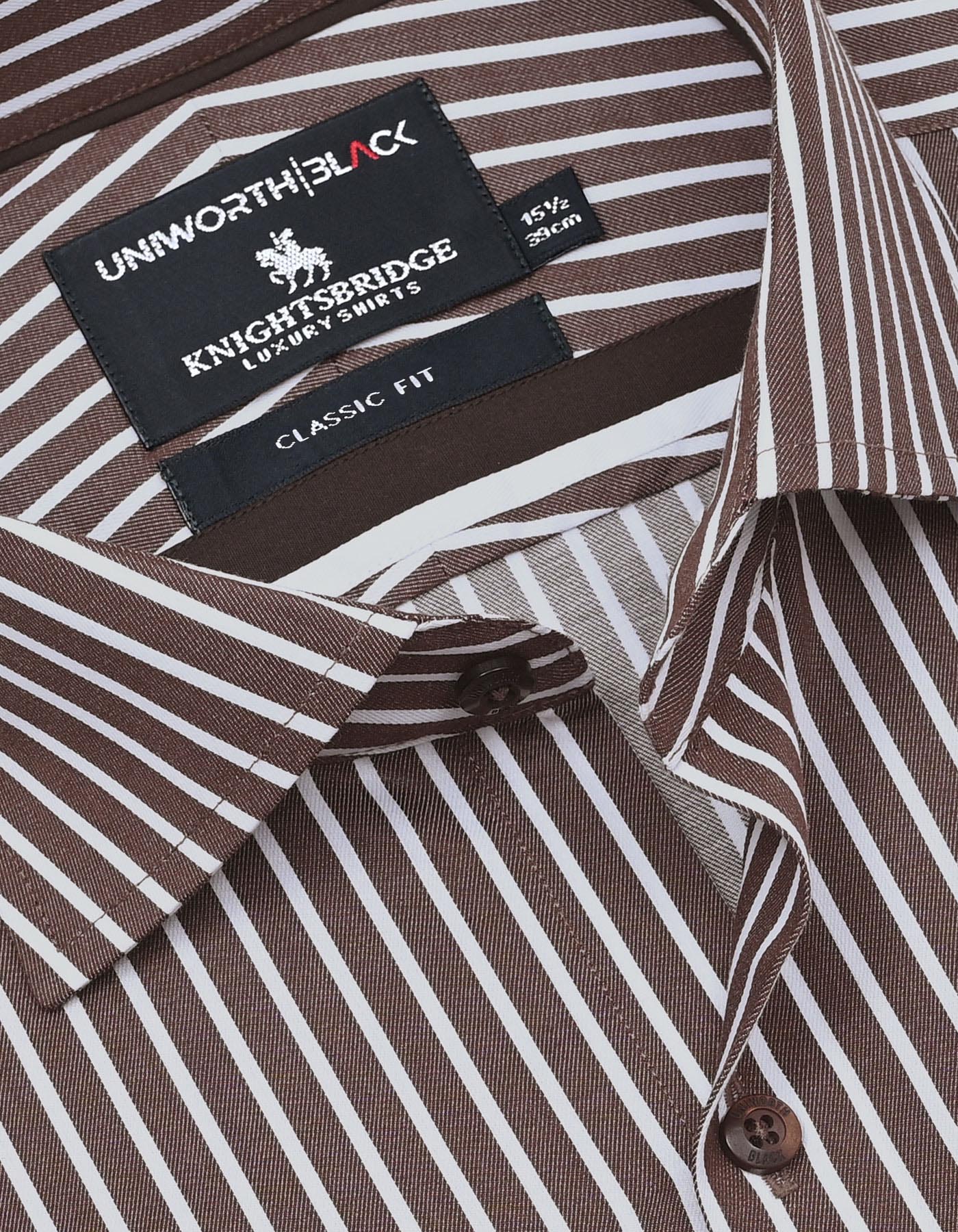 Stripe Brown Classic Fit Shirt FS2886-1RF-15