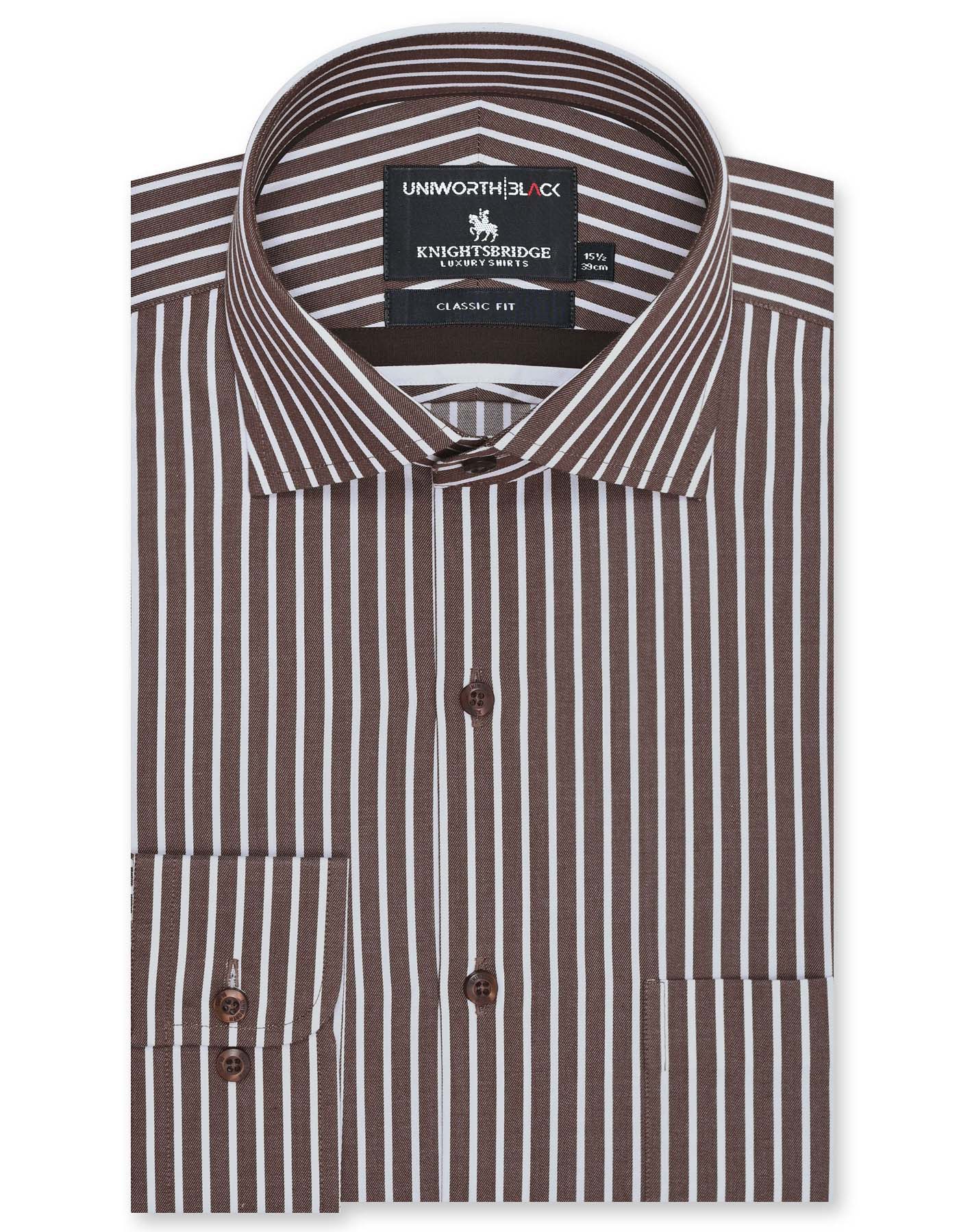 Stripe Brown Classic Fit Shirt FS2886-1RF-14.5