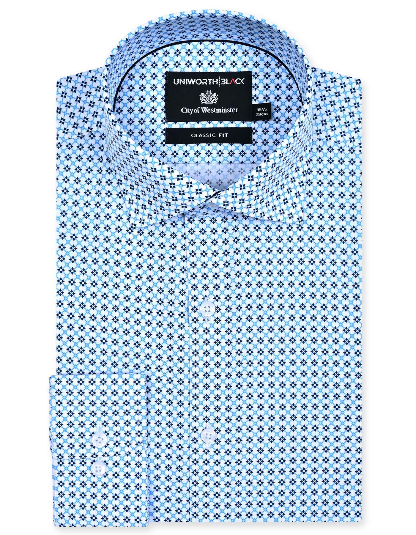 Printed Navy Classic Fit Shirt FS643-1RF-14.5