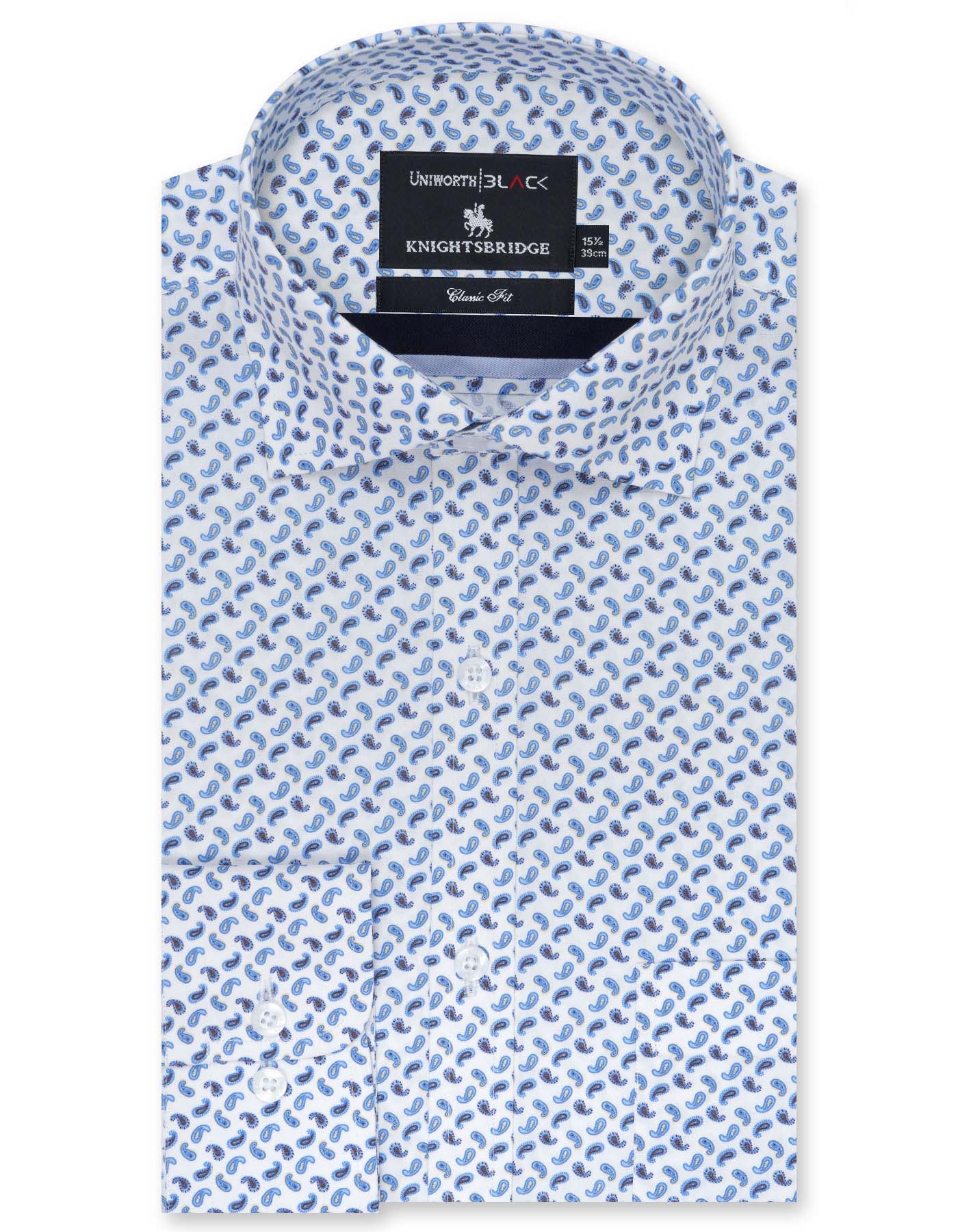 Printed White/Sky Classic Fit Shirt FS646RF-14.5