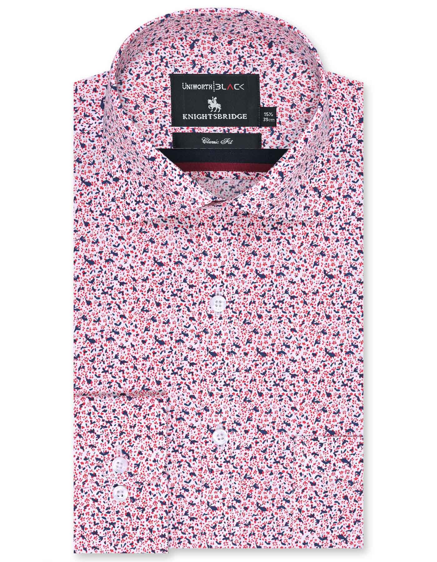 Printed White/Red Classic Fit Shirt FS648RF-14.5